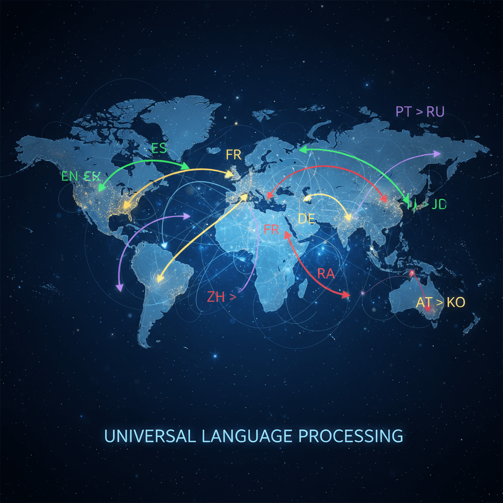 Abstract visualization of AI translation and multilingual language operations